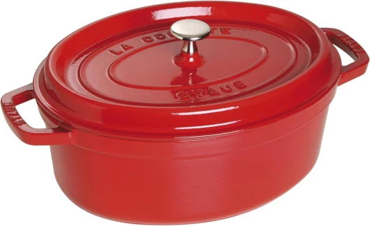 Cocotte en Fonte Émaillée avec Couvercle, Tous feux dont induction, 4 à 5 personnes, Ovale, 29 cm, 4,20 L, 6,3 kg, Cerise 29 cm Ovale Cerise