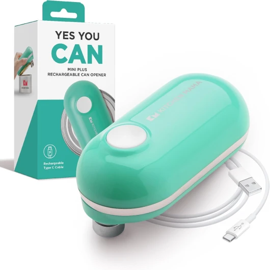 Mini Plus Ouvre-boîte électrique rechargeable : Compact, chargement de type C, mains libres, arrêt automatique, bord lisse, sans danger pour les aliments (Turquoise)