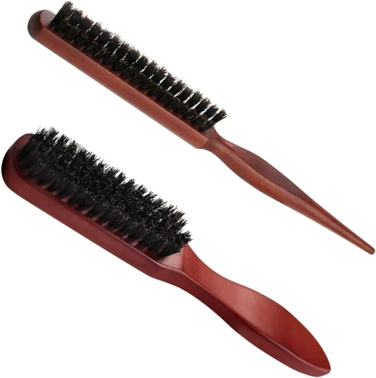 2Pcs Poil de Sanglier, Brosses à Cheveux en Poils de Sanglier, Brosse de Salon de Poils de Sanglier pour Femmes Hommes, Brosse a Cheveux Demelante pour le Nettoyage des Cheveux et de la Barbe 2 Pcs