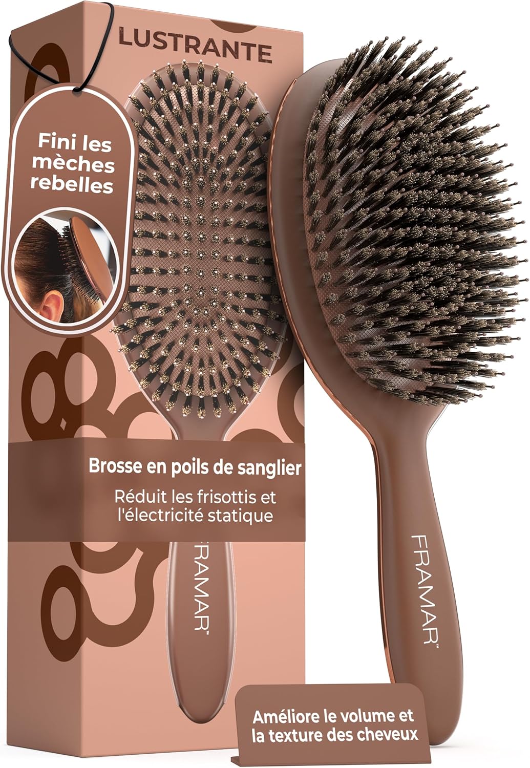 Brosse en Poils de Sanglier Souple - Brosse en Poils de Sanglier pour Femmes, Brosse en Poils de Sanglier pour Cheveux Fins, Brosse en Poils de Sanglier pour Femmes – Chocolate Polish