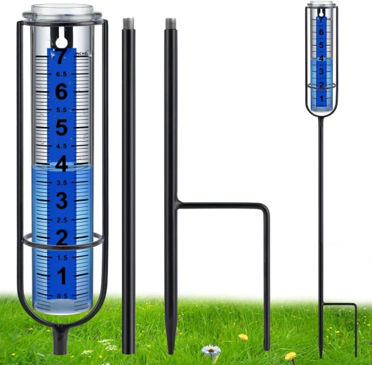 Ricihene Pluviomètre en verre résistant au gel de 17,8 cm pour l'extérieur, grands chiffres clairs et hauteur réglable – Outil de mesure de pluie élégant et pratique pour jardin, pelouse, terrasse et