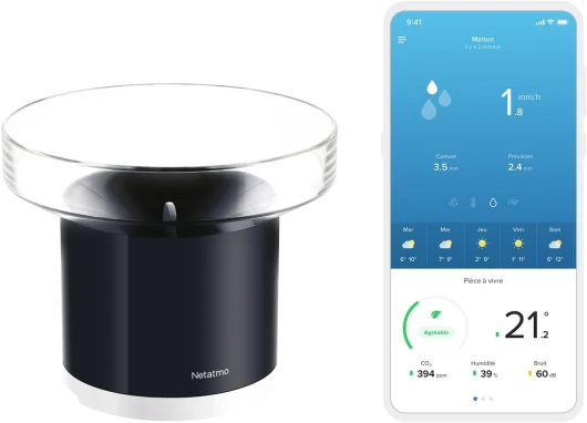 Pluviomètre connecté sans-Fil pour la Station Météo, NRG01-WW, Noir Pluviomètre Accessoires