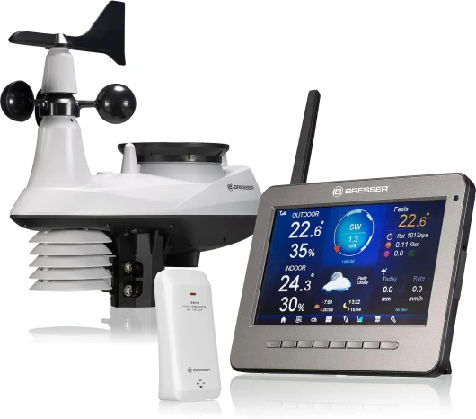 Bresser Station Météo Sans Fil Wifi À Écran TFT HD, Capteur Pro Et Pluviomètre Mesurant Vent/Humidité De L’air/Température/Précipitations/UV/Intensité Lumineuse, Anthracite