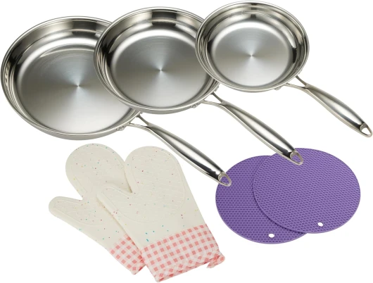 SanheKit Lot de 3 poêles à frire en acier inoxydable professionnel à trois couches de 20,5 à 25,4 cm, haute brillance, à induction, poêles à frire, passent au lave-vaisselle et au four.