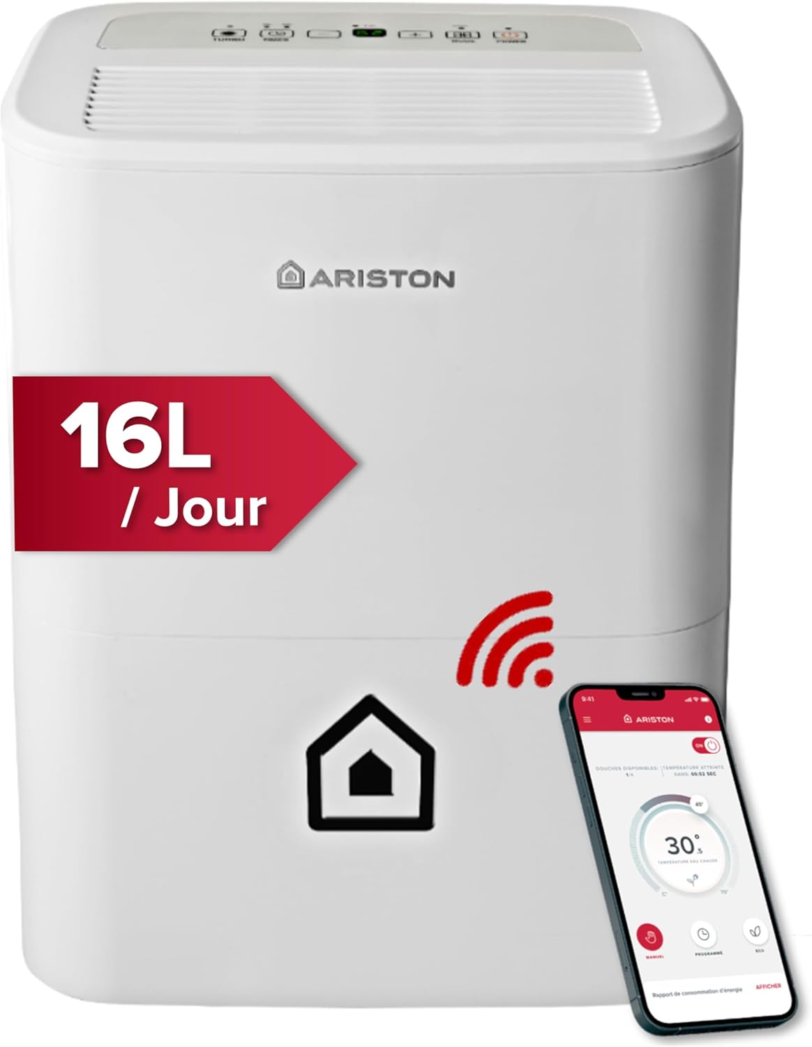 Deos 16S NET WiFi Déshumidificateur Portable Haut de gamme 16L, Contrôle Électronique du niveau d’Humidité, Fonction Buanderie, Silencieux, pour des pièces allant jusqu'à 44 m² Deos NET Wifi 16 L