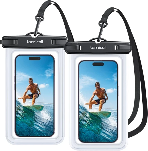 Pochette Étanche Téléphone, [Lot de 2] IPX8 Pochette Étanche Smartphone, Corde Amovible et Réglable, Sac Impermeable pour iPhone 16 15 14 13 12 11, Huawei, Samsung, jusqu'à 7” 7 Pouces Transparent