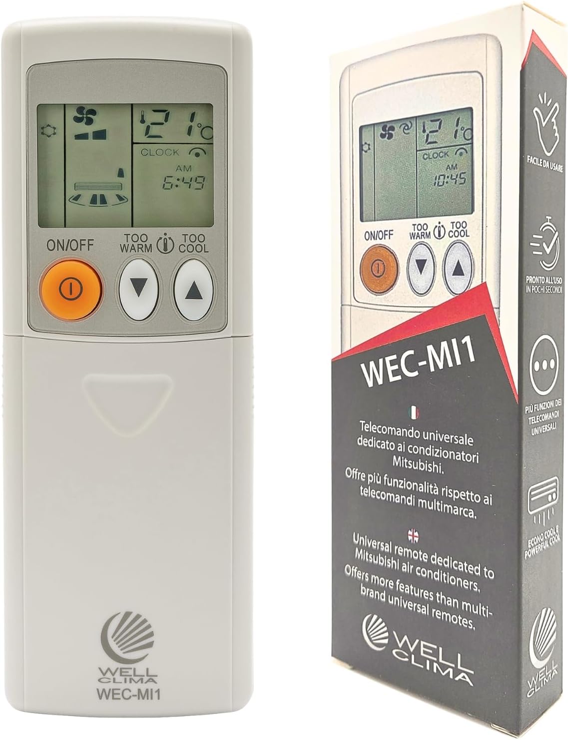 Wellclima WEC-MI1 Télécommande Universelle pour climatiseur Mitsubishi, prête à l'emploi en Quelques Secondes, Compatible avec Pompe à Chaleur et onduleur, compatibilité Garantie MI 1