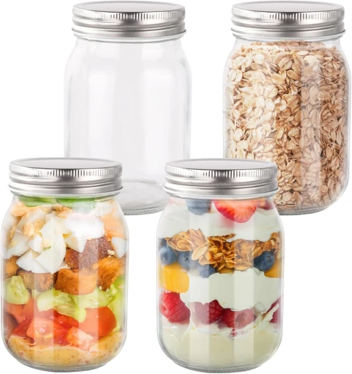 Ezvsevuo 4 Mason Jar 500ml - Bocaux en Verre Conserve - Bocal en Verre Hermétique avec Couvercle - Pot de Confiture avec Étiquettes et Stylo - Bocaux pour Miel, Overnight Oats, Marriage 500-4P