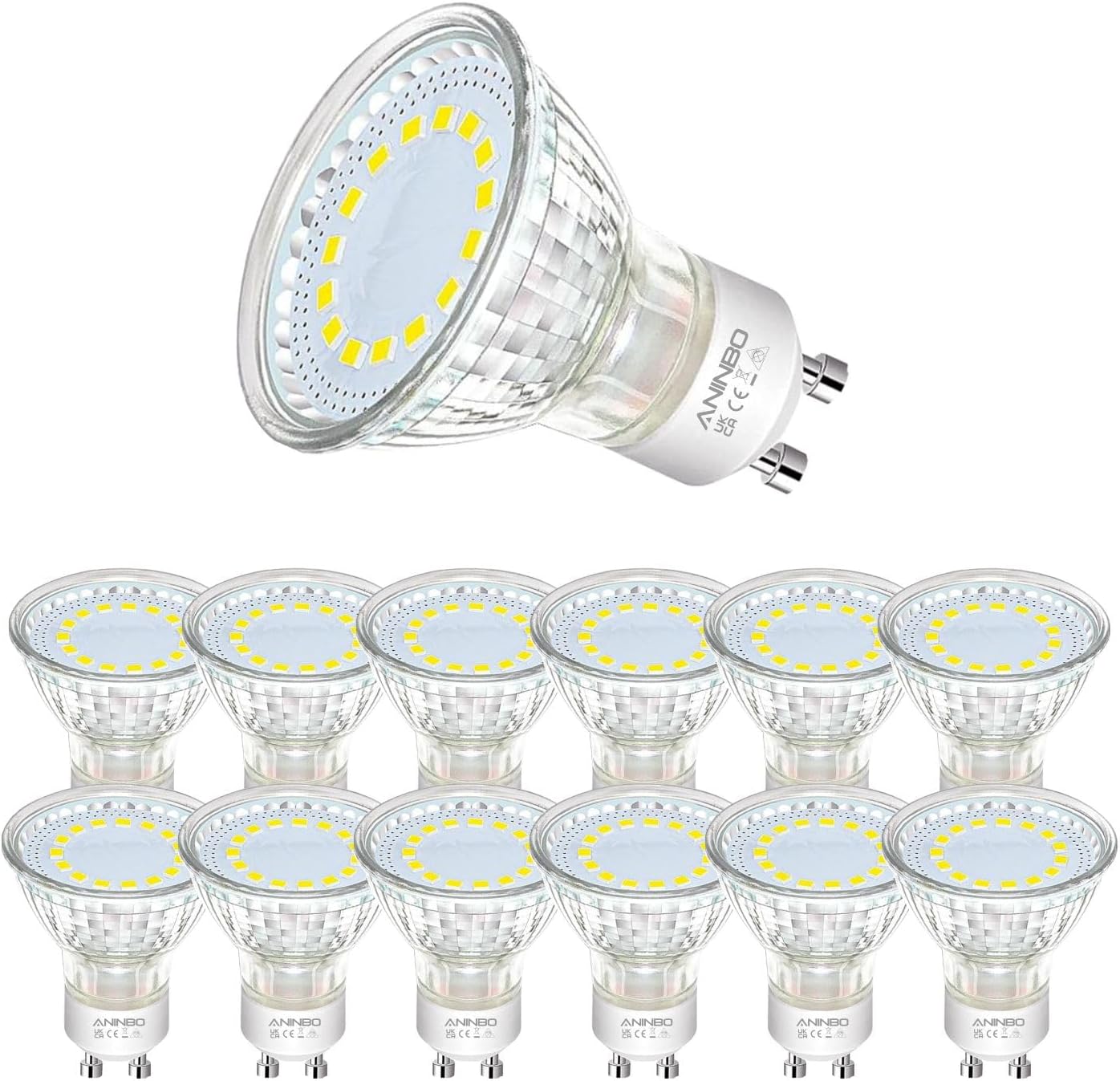 ANINBO Ampoules LED GU10, 4W équivalent50W, 420lm, Blanc Froid 6500K, 120° Larges Faisceaux, Ampoule LED Spot, Lot de12