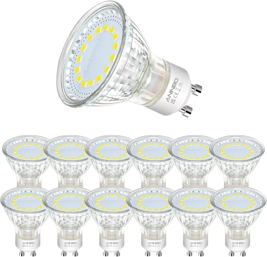 ANINBO Ampoules LED GU10, 4W équivalent50W, 420lm, Blanc Froid 6500K, 120° Larges Faisceaux, Ampoule LED Spot, Lot de12