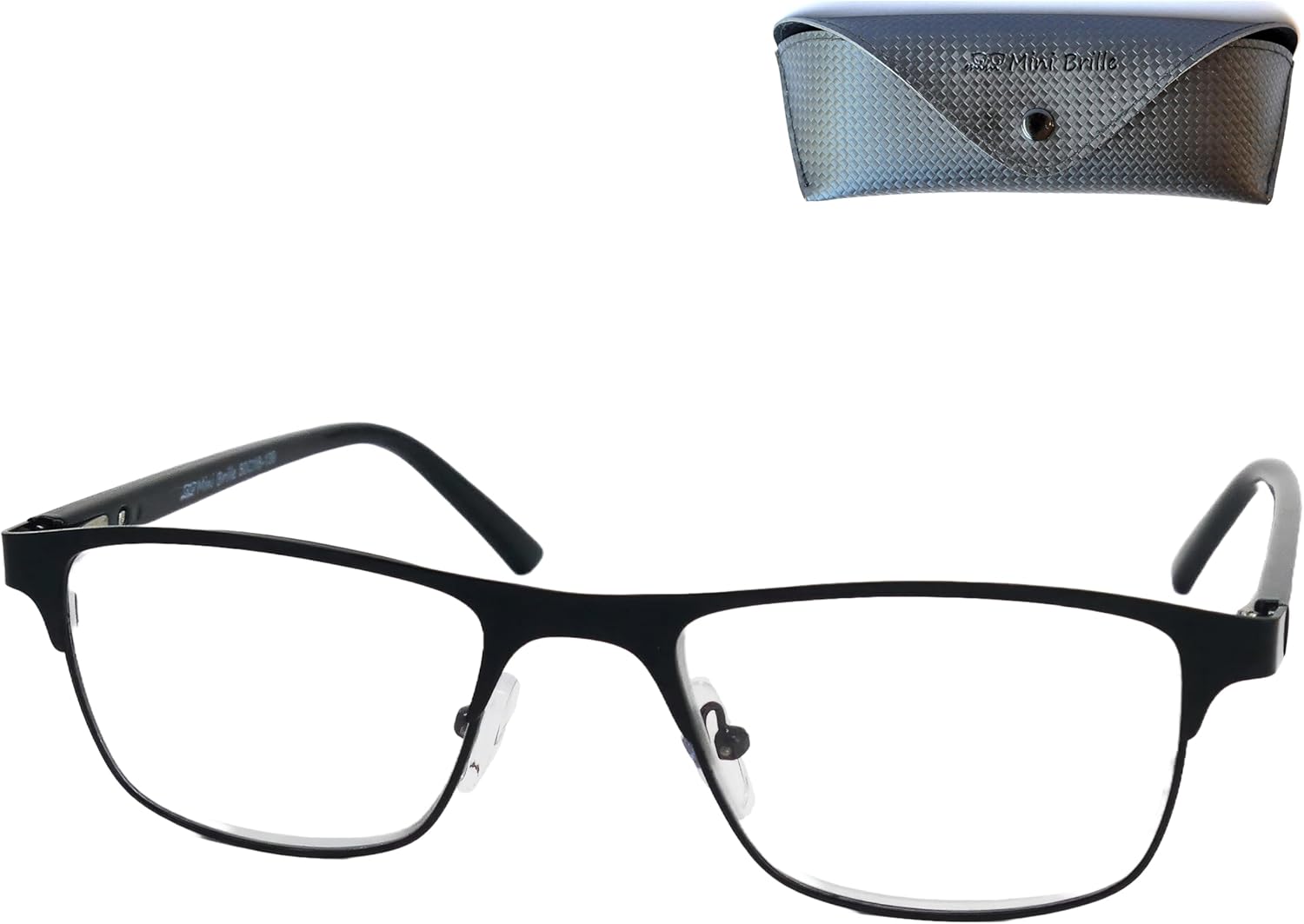 Lunettes de Lecture en Métal à Verres Transparents Rectangulaires, Monture en Acier Inoxydable Léger, Lunettes Unisexes Homme et Femme avec Étui Inclus Noir 2.5 Dioptres