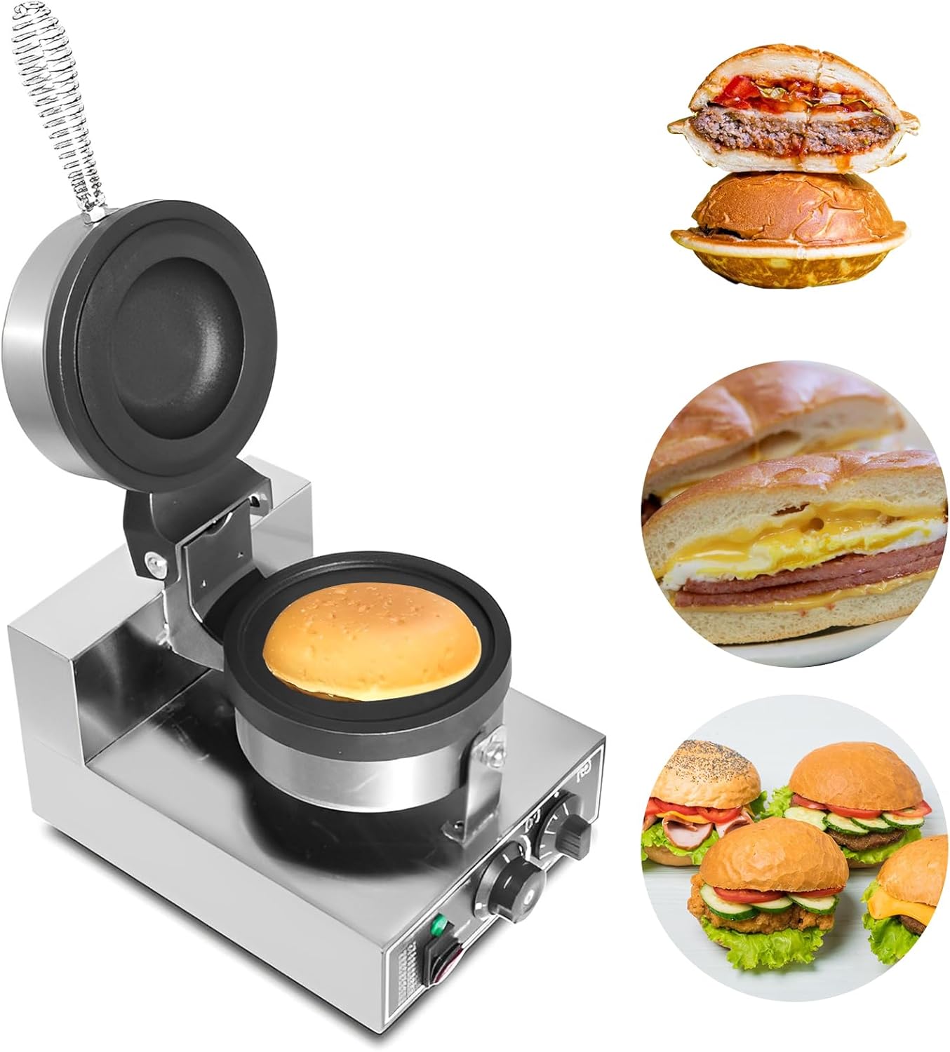 LIROPAU Machine à Burger UFO, Presse à Panini Antiadhésive Commerciale Pour Hamburgers, Température Réglable De 50 à 300 ℃, Réglage de la Durée de 0 à 5 Minutes pour un Usage Domestique Commercial