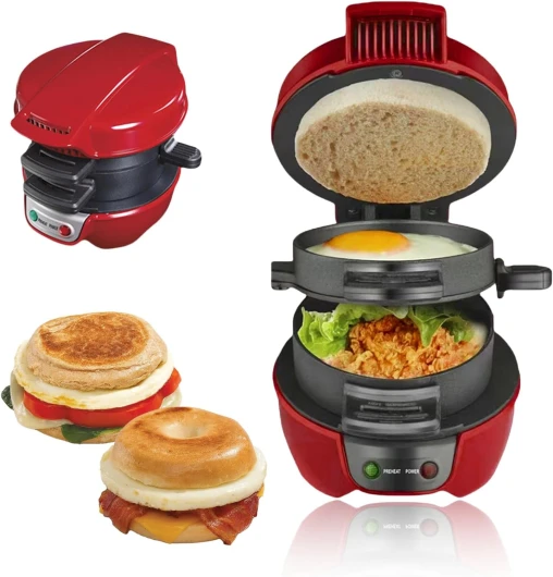 Appareils à Sandwiches, Grill Sandwich/Hamburger, Avec Compte à Rebours Numérique, Lave-vaisselle, Parfait Pour Les Hamburgers, Collations, Petit-déjeuner Rapide (Rouge)