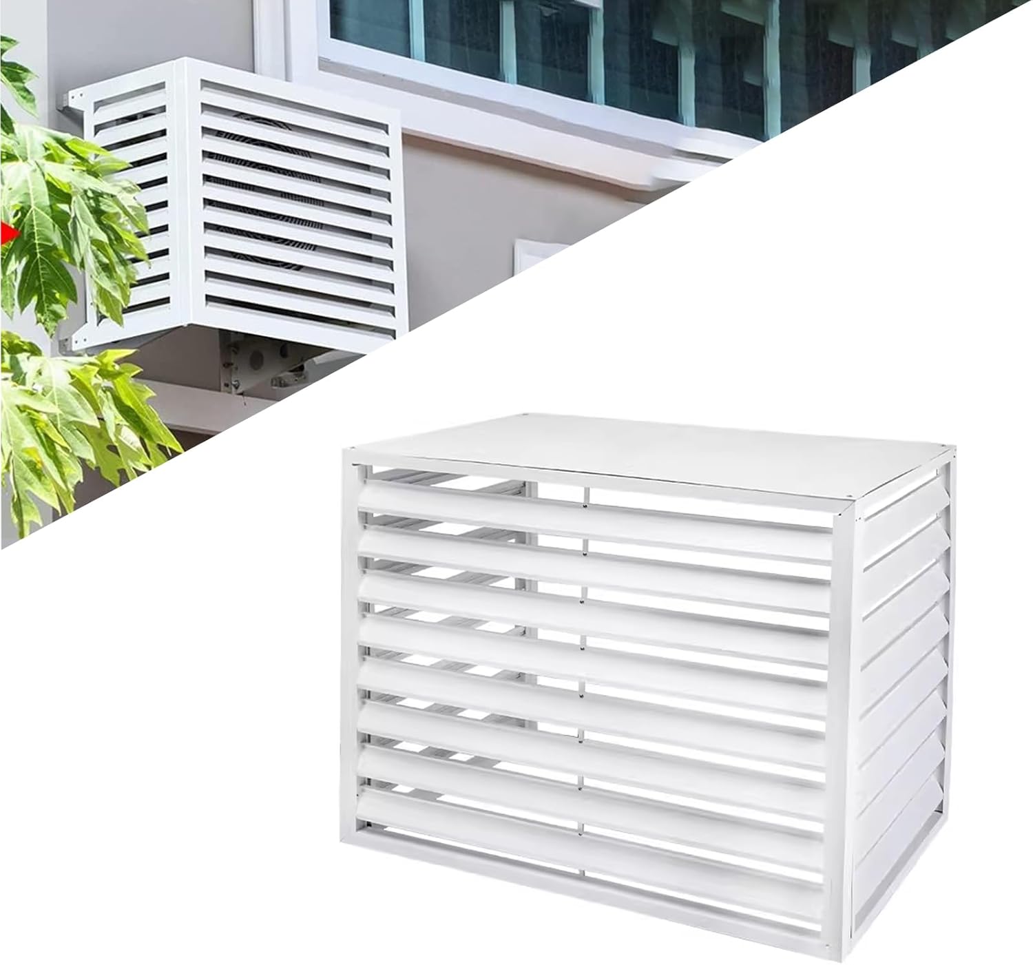 Gguwug cache climatiseur exterieur aluminium Cache climatiseur protection climatiseur exterieur caisson anti bruit pompe à chaleur, cache clim Caché Résistant Aux Intempéries Écran Facile À Assembler 100*70*50(1.5P) Blanc A