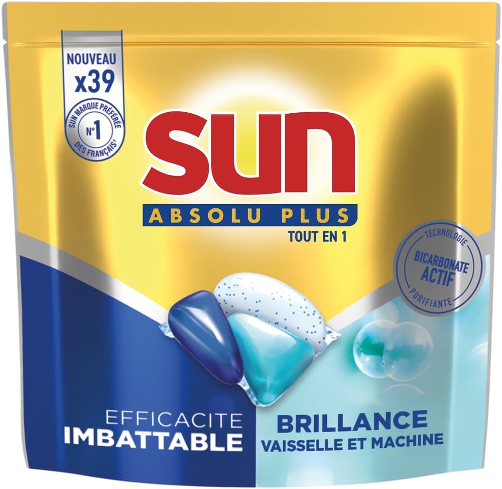 Absolu Plus Pastilles Lave-Vaisselle Tout en 1 Bicarbonate Actif - 39 Capsules - brillance - tablettes imbattables sur les taches tenaces Bicarbonate 1 unité (Lot de 1)