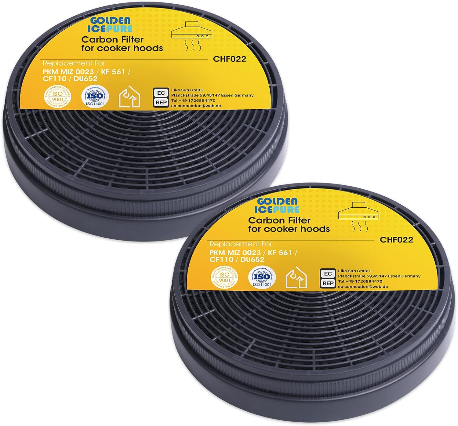 GOLDEN ICEPURE Filtre à Charbon Actif Compatible Avec Hottes PKM Respekta MIZ 0023/Bomann KF 561 PKM CF110DU652, 2 Pièces