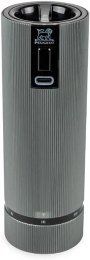 Moulin à Poivre Électrique Rechargeable Line u'Select 15 cm + Grains De Poivre Inclus - 6 Réglages De Moutures Prédéfinies - En Aluminium - Coloris Carbone Poivre - Carbone