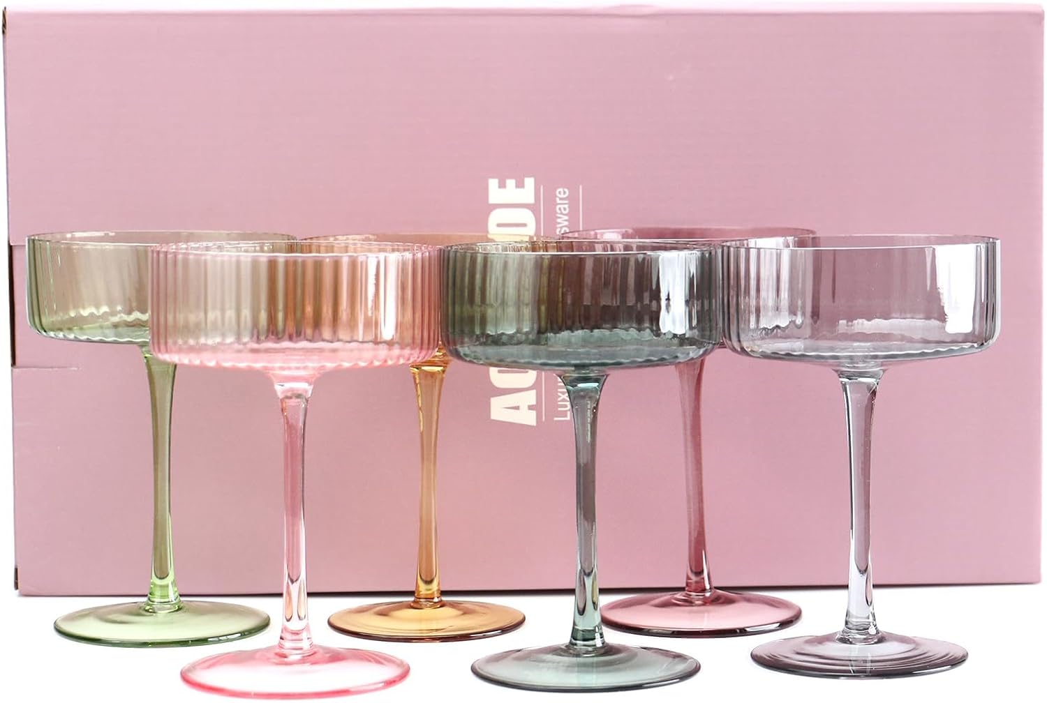 Lot de 6 verres à champagne à martini, verres à martini, verres à cocktail vintage - Cadeau pour femme, maman, épouse, sœurs et grand-mère - 283,5 g - Rose et jaune