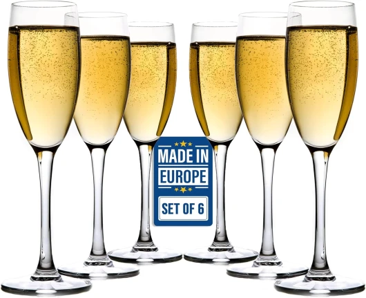 CRYSTALIA Premium Cristal Flute Champagne Lot de 6 100% SANS PLOMB Verres à Champagne Coupe, Flutes a Champagnes Verre, Coupe de Champagne Flûtes en Verre pour Mariage Flûtes à Champagne Flute Glasses