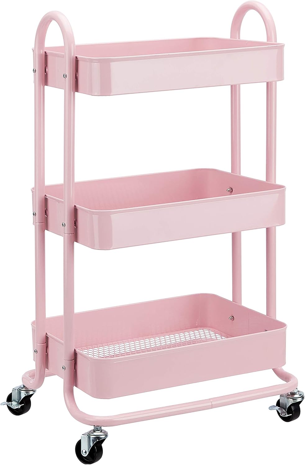 Chariot de rangement à 3 niveaux pour la cuisine ou la buanderie avec roulettes - Rose poudré