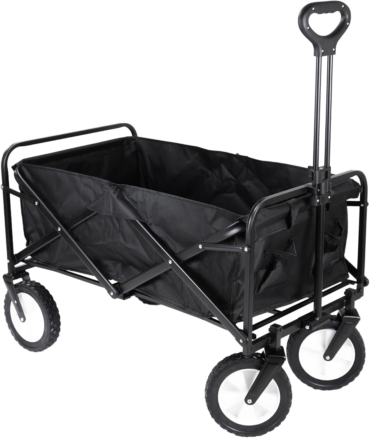 Chariot de Jardin Pliable Chariot de Plage avec Toile Oxford Imperméable Couleur Noire Roues de 20 cm de diamètre 360º Charge Max - 100 kg
