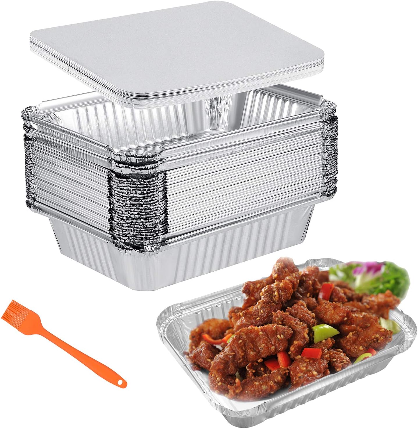 Barquette Aluminium avec Couvercle Barquette Alimentaire Jetable 30 Pièces 1000ml Barquettes Jetables Barbecue Plateaux Parfait pour la Cuisson Grillage Cuisine Restauration