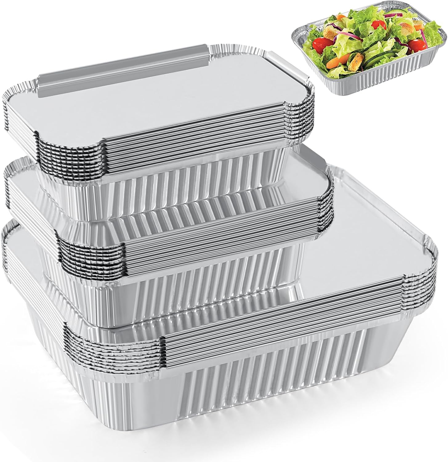 Notwoe ® 30 Pièces Barquette Aluminium avec Couvercle,10 chacun 1750ml/700ml/410ml,Barbecue Réutilisables,Barquette Alimentaire Jetable pour Cuisiner,Griller,Cuire.