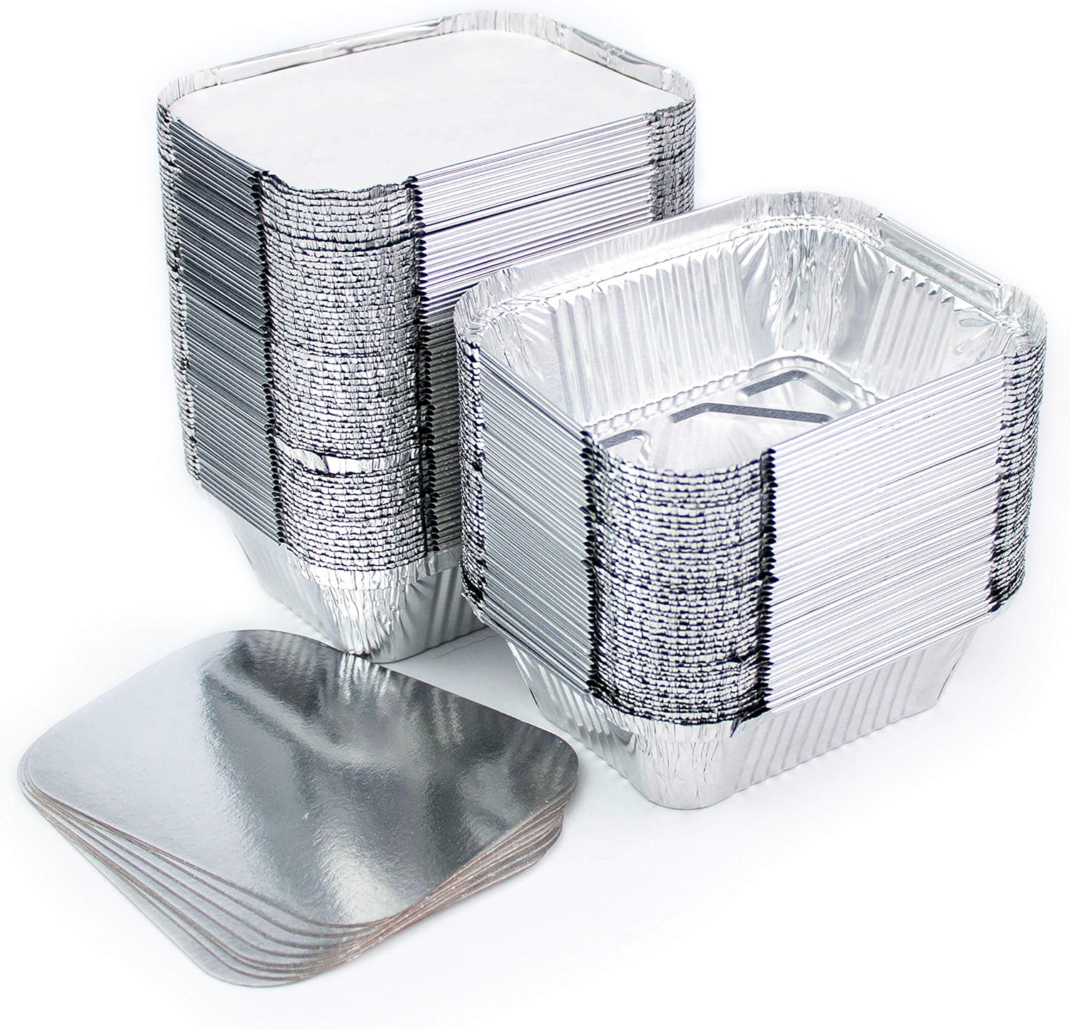 Miamex Lot de 100 Barquettes en Aluminium Jetables avec Couvercle pour Transport de Nourriture - Congélation - Cuisson (250ml)