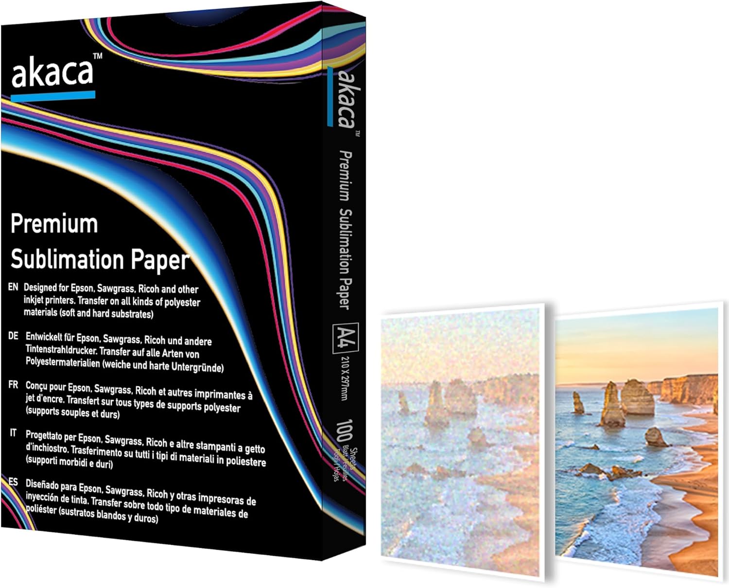 Papier de sublimation A4, 210x297 mm, 100 feuilles, 120 g/m², Papier Transferts pour les imprimantes à sublimation Epson, Sawgrass, Ricoh
