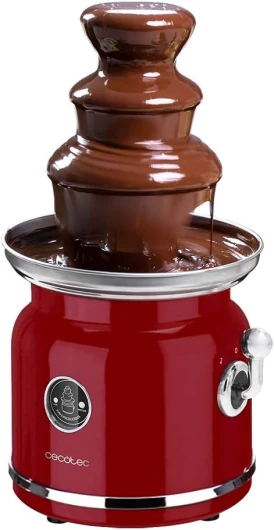 Fontaine à Chocolat Fun Chocolicious - Puissance 90 W, Design Rétro, Tour en Acier Inoxydable, 3 Niveaux de Chute d'Eau, Pièces Détachables et Lavables au Lave-vaisselle.