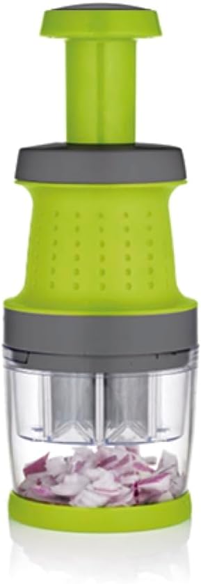 Hachoir Manuel Légumes et Épices - Fonctionnement Simple Sans Électricité - en Acier Inoxydable Résistant et Durable - Base Antidérapante - Gris/Vert Hachoir Epices