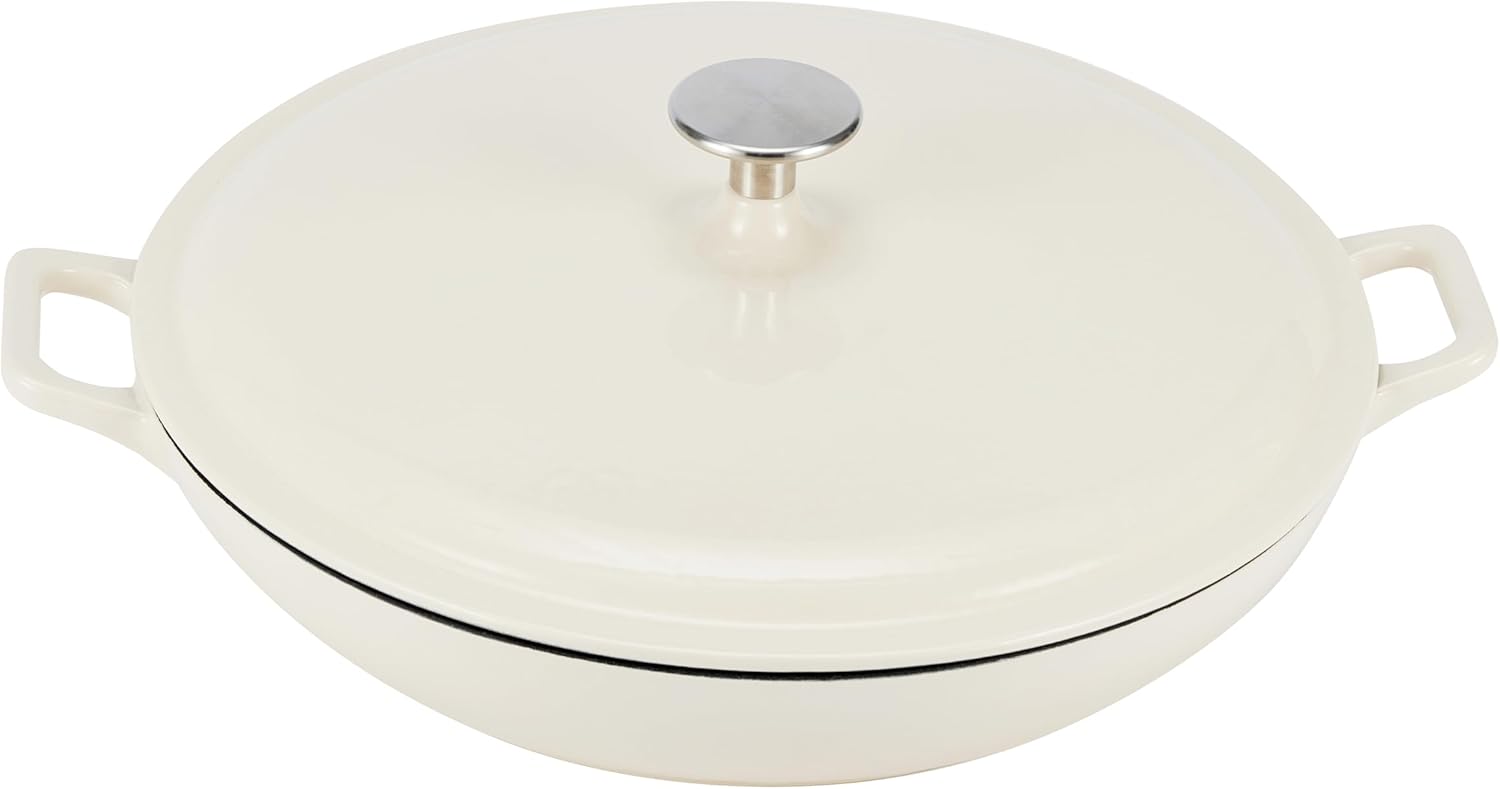Sauteuse en fonte Ronde émaillée avec couvercle, 3.1 L, Blanc