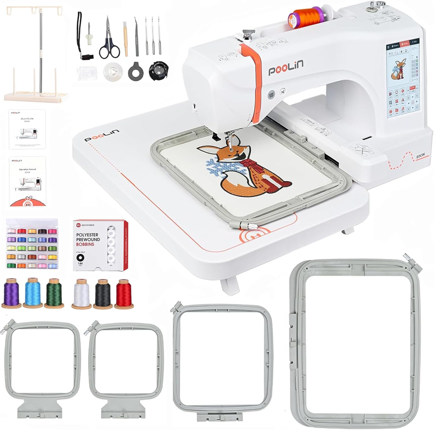 EOC06 Machine à Broder,Grande Zone de Broderie 20x28 cm,écran Tactile d'ordinateur 18 cm, Peut être Combiné Pour Broder,Livrée Avec Fil,Machine a Broder,USB,Brodeuse Numerique