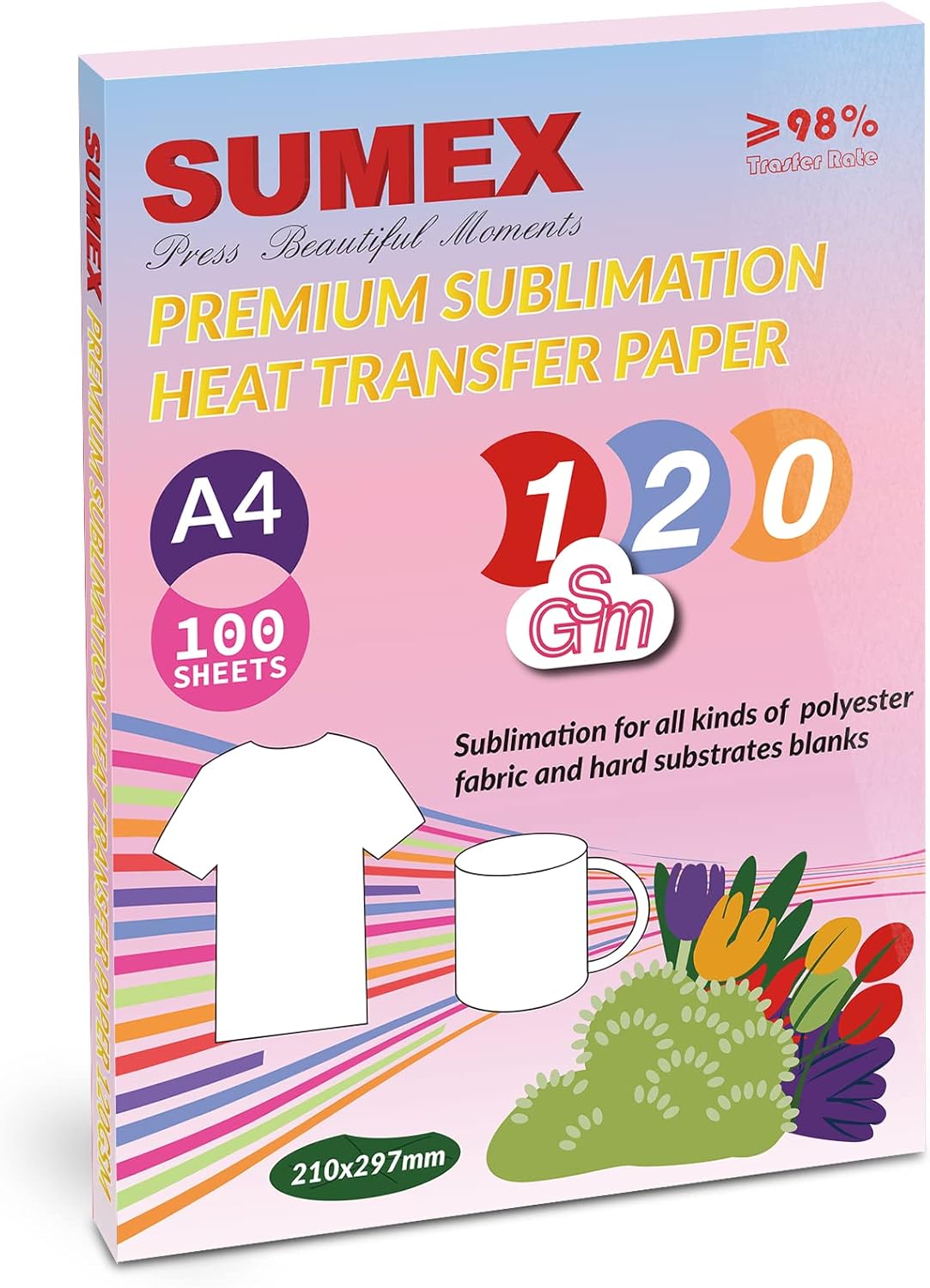 Sumex Papier de sublimation A4, 210x297 mm, 100 feuilles, 120 g/m², Compatible avec les imprimantes à sublimation EPSON, SAWGRASS, RICOH