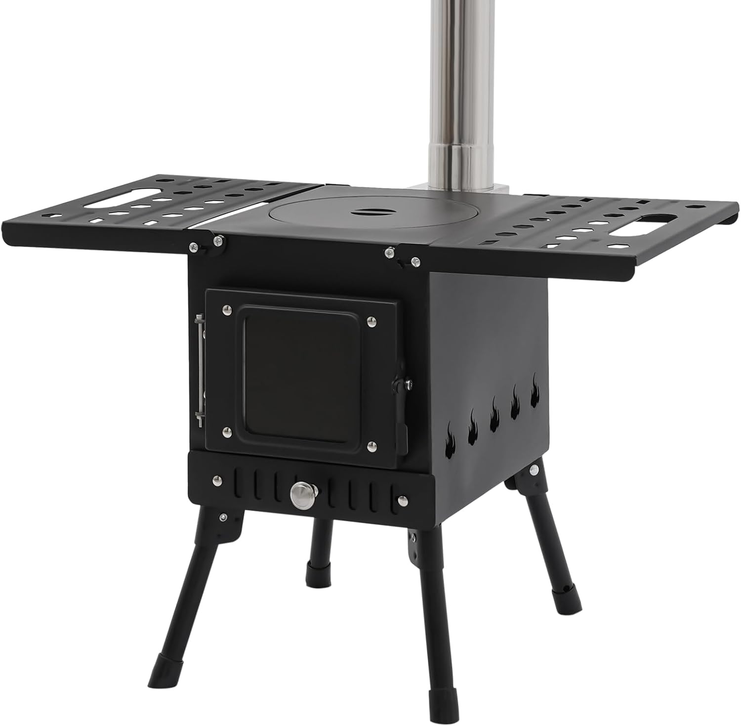 Mini cuisinière à bois portable pour extérieur, tente, cuisinière, camping, chauffage d'urgence, tuyau de cheminée séparé, couvercle pratique, repose-pieds antidérapant, peut être utilisé pour faire