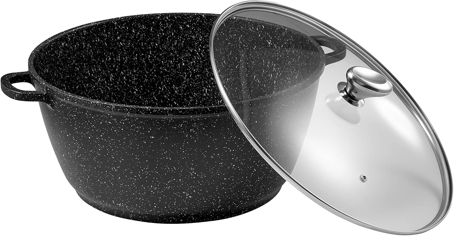 Faitout avec Couvercle 36 cm Façon Pierre - Tous Feux Dont Induction - Fonte d'Aluminium - Revêtement Anti-Adhésif - Cuisson Homogène Ancien Manche 36 cm