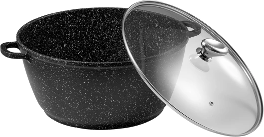 Faitout avec Couvercle 36 cm Façon Pierre - Tous Feux Dont Induction - Fonte d'Aluminium - Revêtement Anti-Adhésif - Cuisson Homogène Ancien Manche 36 cm