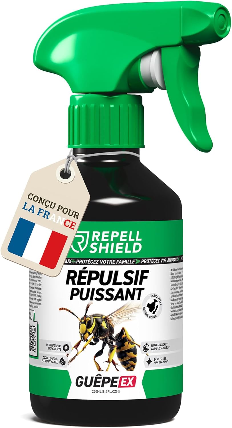 ® Citronnelle Spray Anti Guepes et Frelons -250ml- Non Tachant - Usage Intérieur & Extérieur - Barrière Répulsive de Longue Durée Anti Guêpe pour Maison, Piscine, Toiture 250 ml (Lot de 1)