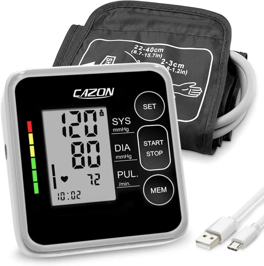 Tensiometre, Bras machine automatique de pression artérielle numérique Accueil utilisation, fréquence cardiaque Surveillance compteur avec brassard 22-40cm, 2 × 120 Sets mémoire Noir