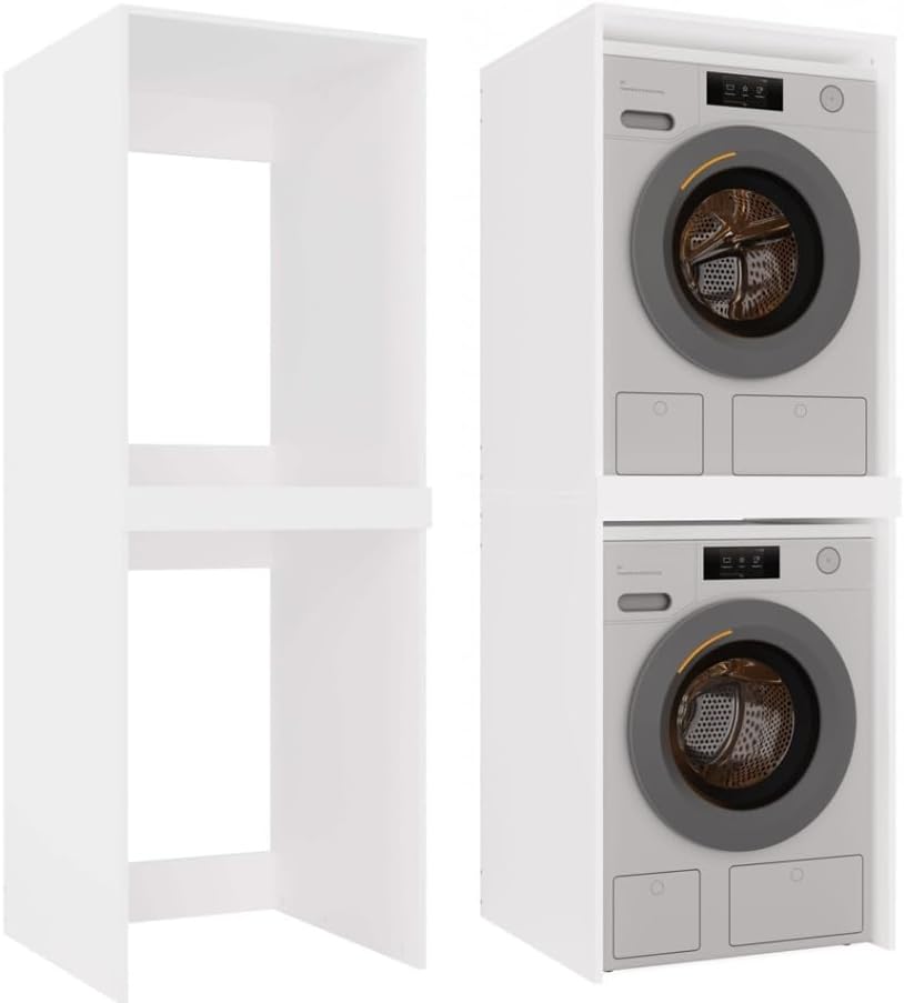 Armoire de machine à laver et sèche-linge Pola Twin - 180 x 64 x 64 cm - Meuble de salle de bain haut - Meuble de salle de bain - Sèche-linge - Blanc