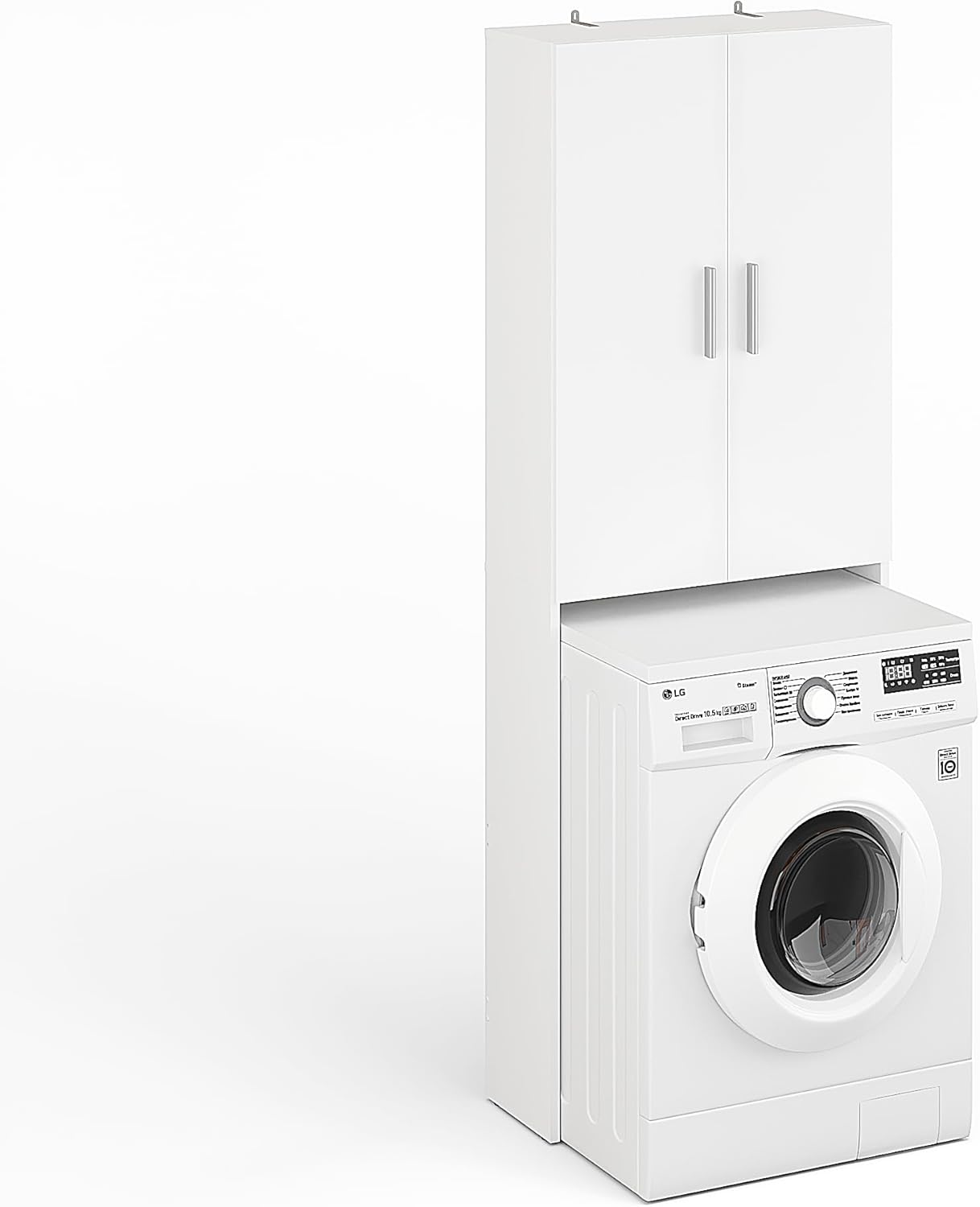 Komto Gizmo Meuble Machine à Laver – Blanc, Meuble Salle de Bain Rangement, Armoire au-Dessus du Lave-Linge, Armoire pour Machine à Laver - 65 x 180 x 27 cm (LxHxP)