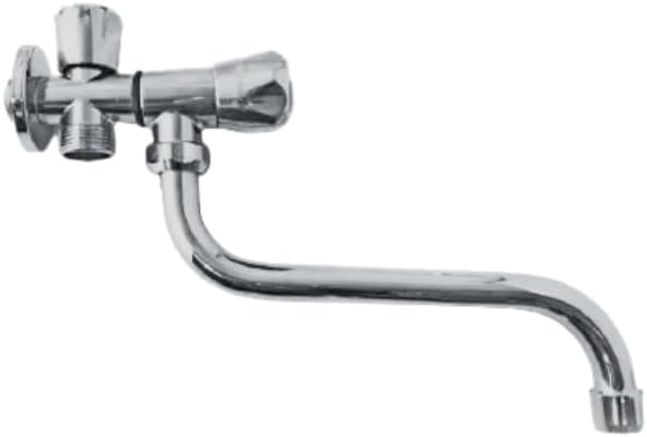 Robinet Mural à Double Sortie – Raccord 1/2", Robinet Double Commande en Laiton Chromé pour Évier, Lave-linge, Jardin ou Cuisine Professionnelle