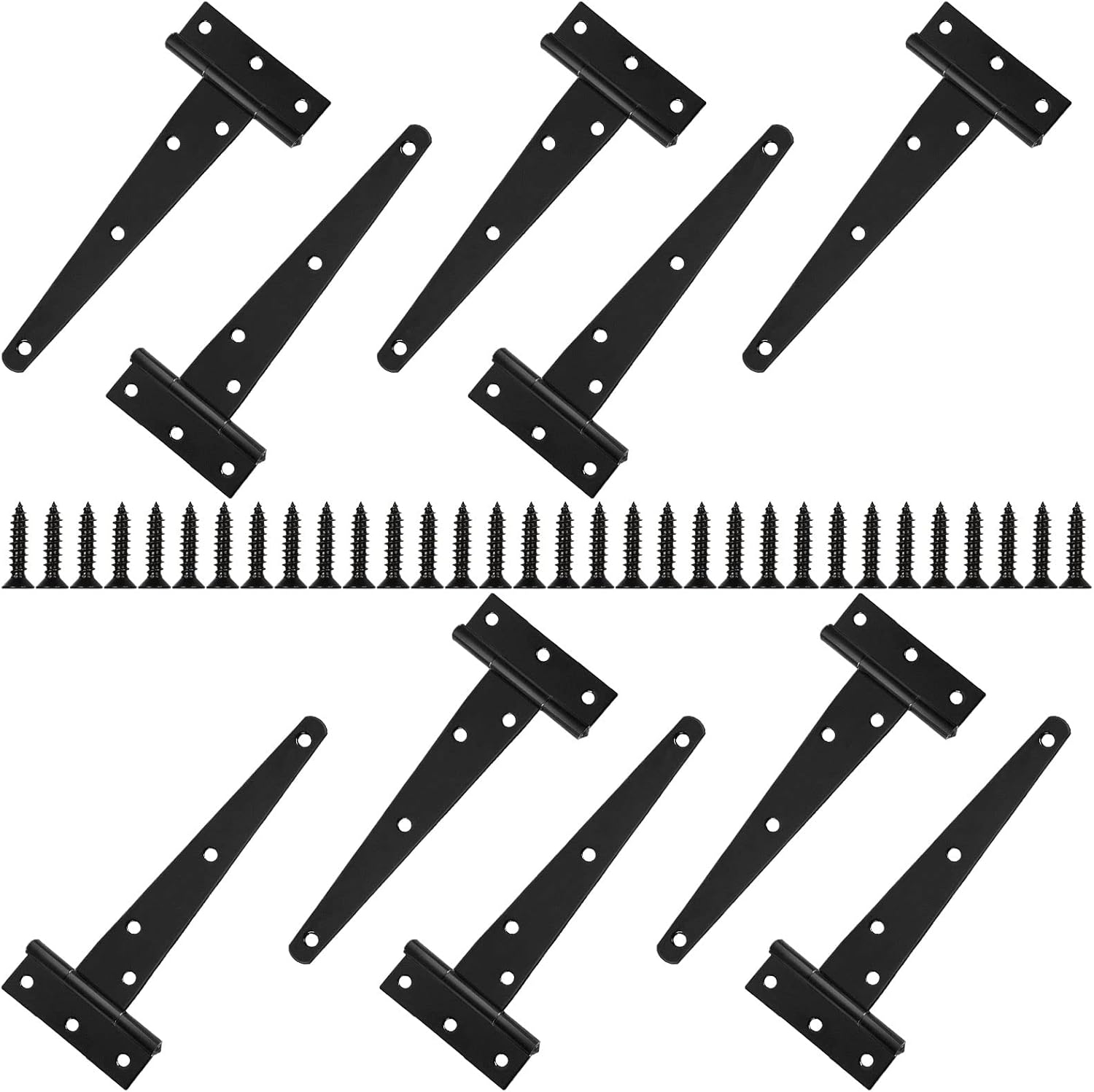 Lot de 10 Charnières Porte en T Robuste, 15 cm Charnière de Porte en Bois Métallique Noire pour Porte en Bois, Porte D'armoire Spendue, Charnière de Porte de Remise, Jardin de Clôture - Avec 70 Vis