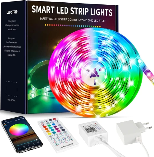 Ruban LED 10m, Bande LED 5050 RGB pour LED Chambre, avec Télécommande 40 Touches et Contrôle via APP Bluetooth, Idéal pour Noël, Mariage, Fête et Chambre (10m*1) Rgb 10M