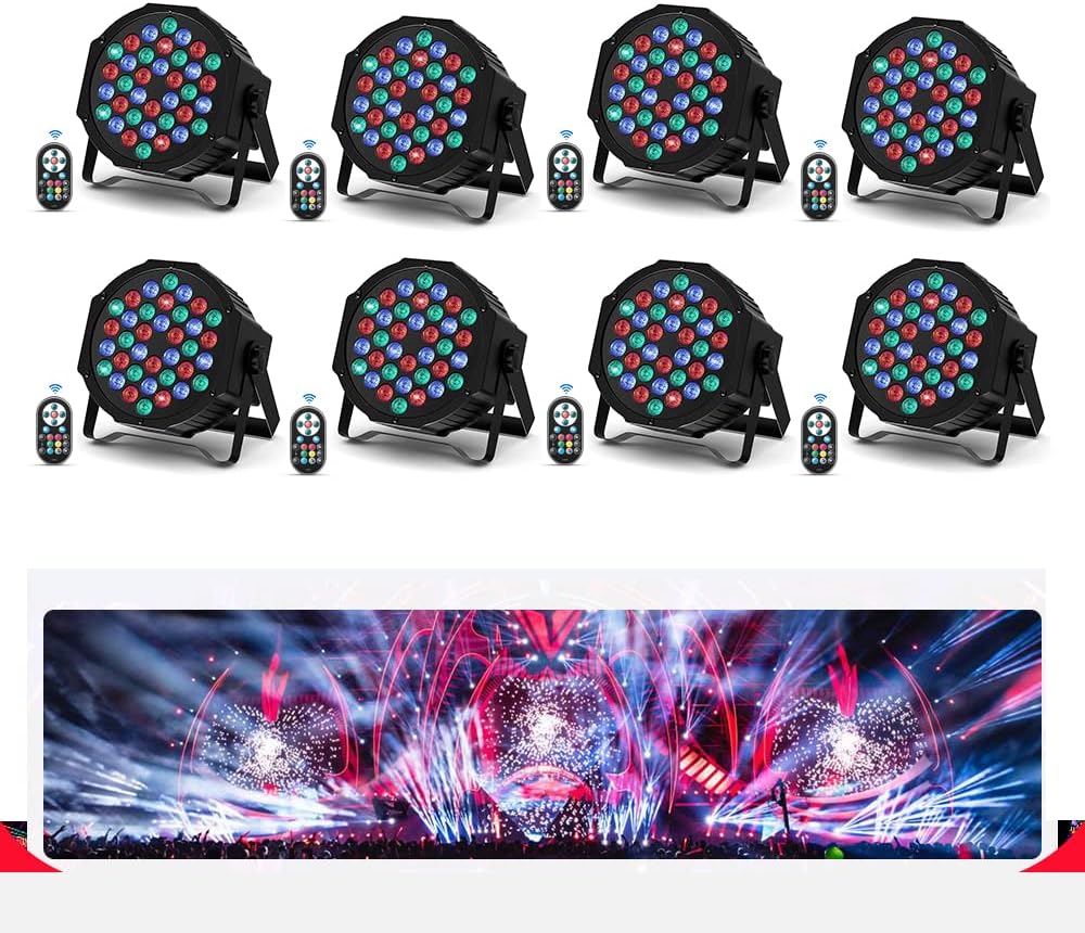 8 PCS 36 Led Par RVB DMX512 72W Projecteur Jeux de Lumiere pour Soiree avec télécommande lumière disco Auto/Son/Maître-d'esclave Éclairage de scène pour DJ Fête Bar bande mariage Halloween Noël 8 PEZZI