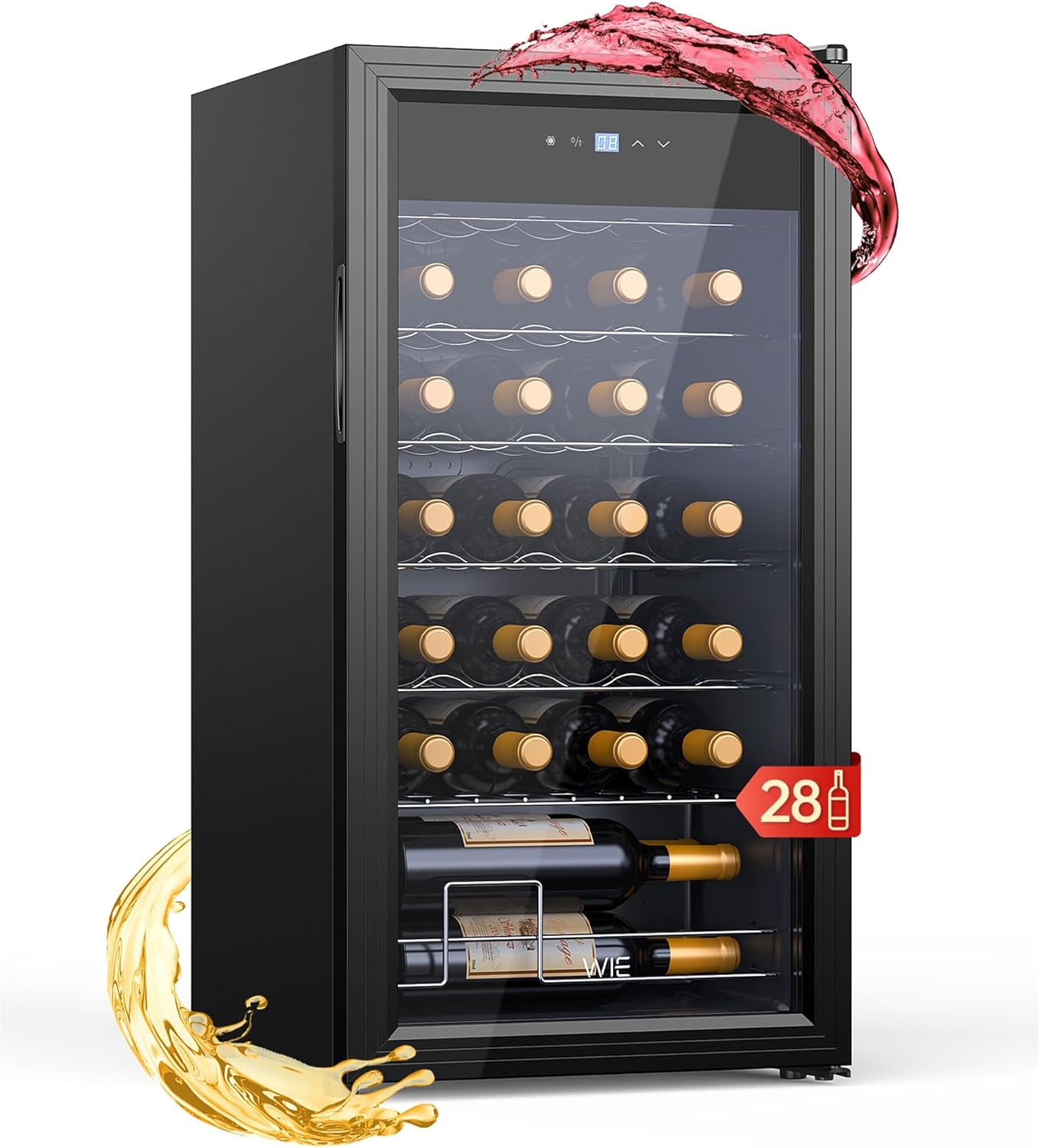 Cave à Vin, Réfrigérateur à Vin en Verre, Cave a Vin Encastrable, Cave a Vin Vieillissement, Bar Intérieur/Extérieur, Frigo Vin, Protection UV, 5-18°C, 28 Bouteilles 28bouteilles