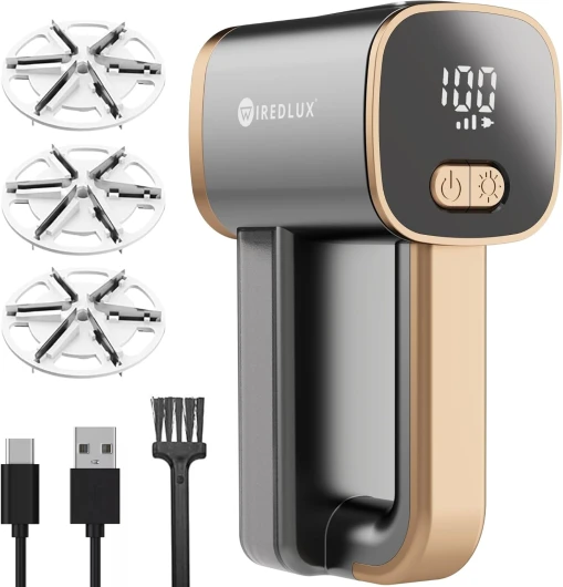 Rasoir Anti-Bouloche Électrique - Déboulocheur Rechargeable pour enlever Les Peluches sur Vêtement & Meuble - Lumière LED, Appareil Coupe Peluche à 3 Vitesses, Câble USB, Dual Protection Graphite/Cuivre