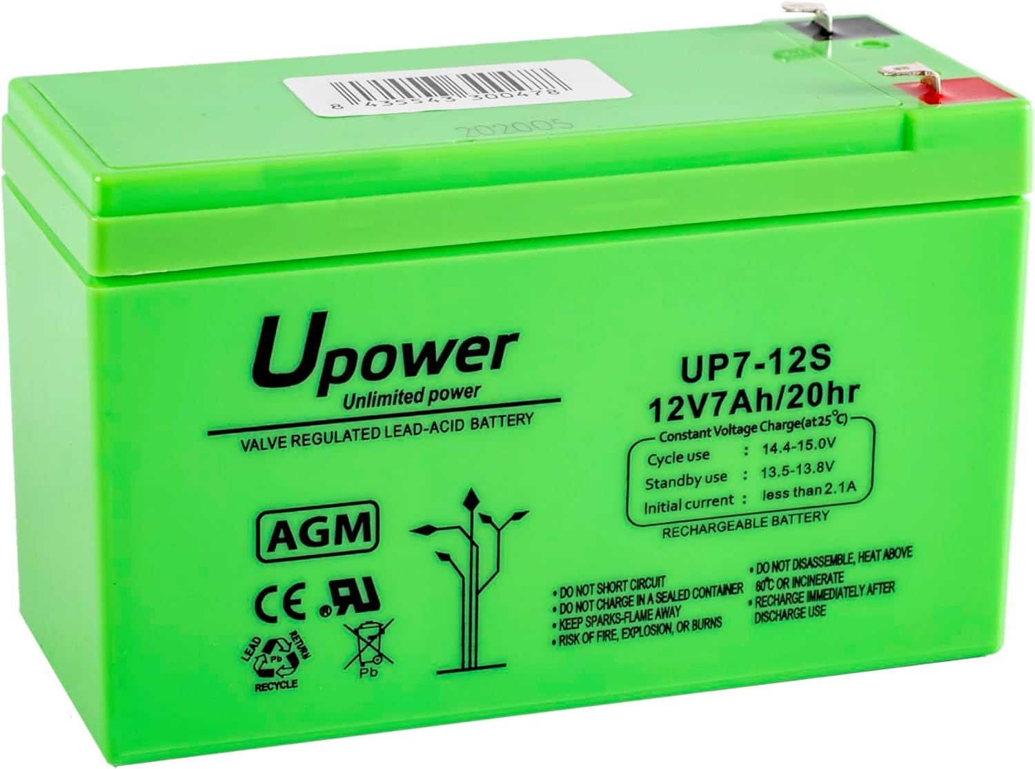 Batería U-Power Plomb AGM 12V 7Ah F1 4,8mm