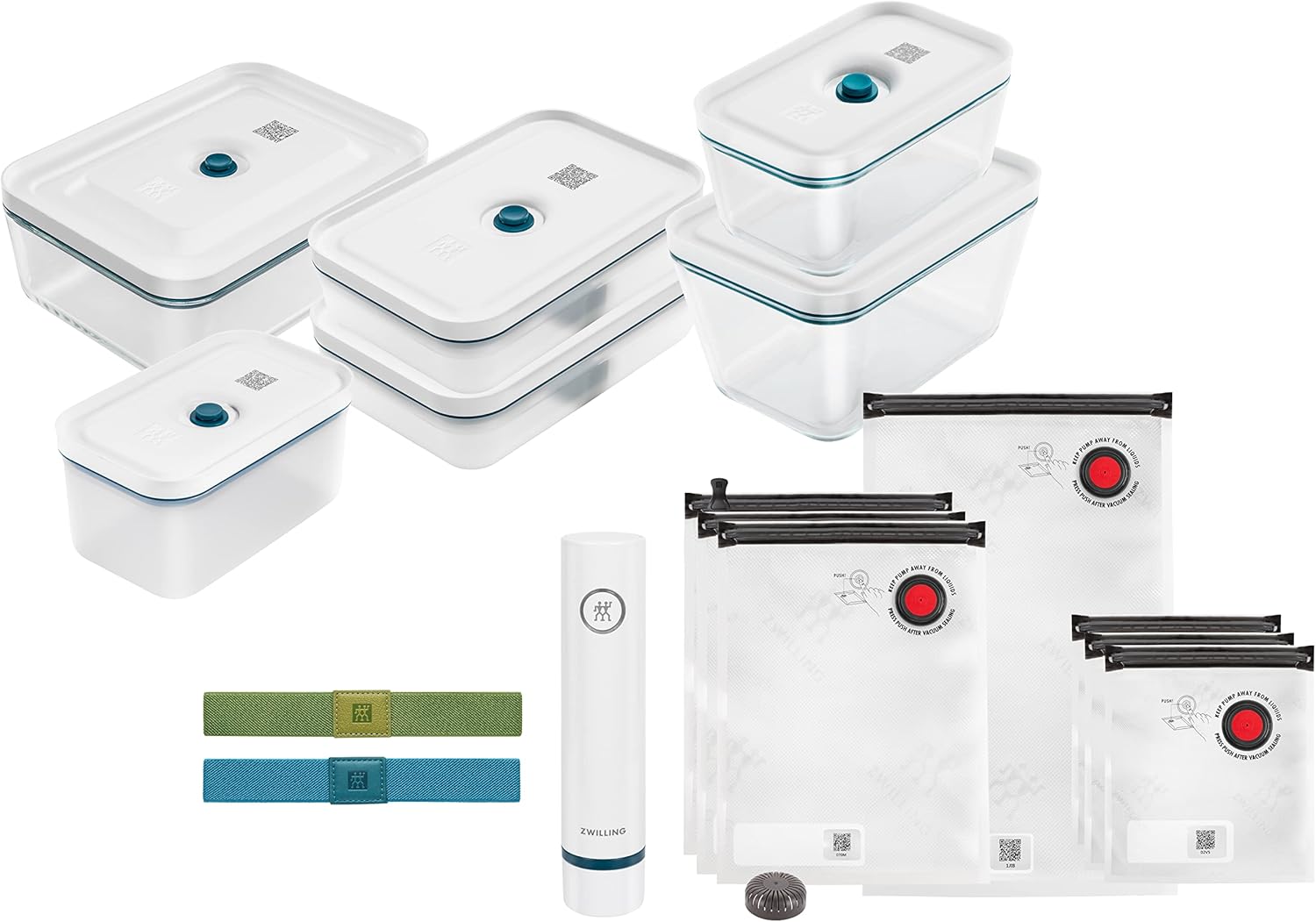 Kit de démarrage de Mise sous Vide Fresh & Save, en Verre, 16 unités, La Mer, Argent 16-pcs Verre Unique