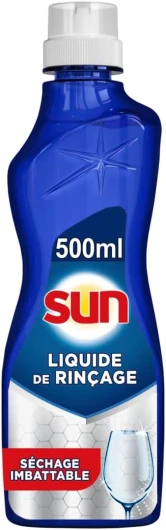 Liquide de Rinçage Séchage Lave-Vaisselle - Vaisselle 8x plus sèche - 2x plus de brillance - prévient les dépôts de calcaire sur la vaisselle - 500 ml 500 ml (Lot de 1) Sun Lave-vaisselle Liquide de rinçage Séchage 500 ml